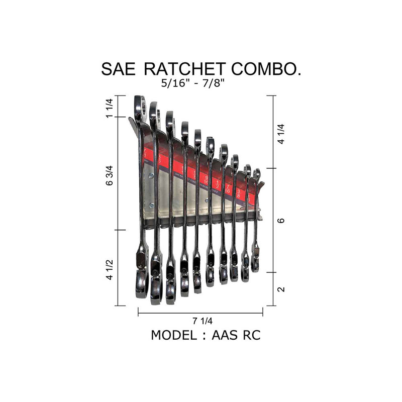 SAE Ratchet Combination 5/16" to 7/8" Model Number: AAS RC - Wrench Holder